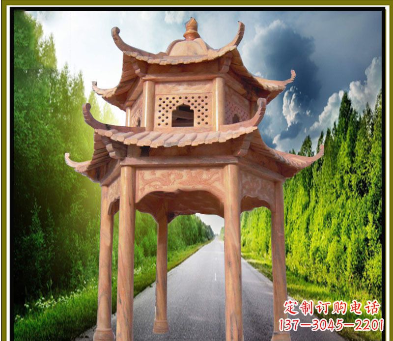 广西双层凉亭园林石雕