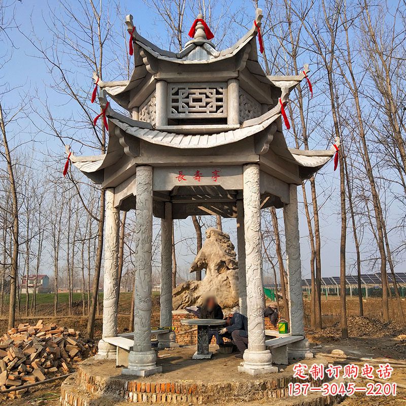广西双层六角石凉亭