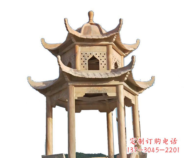 广西双层晚霞红凉亭石雕 (2)
