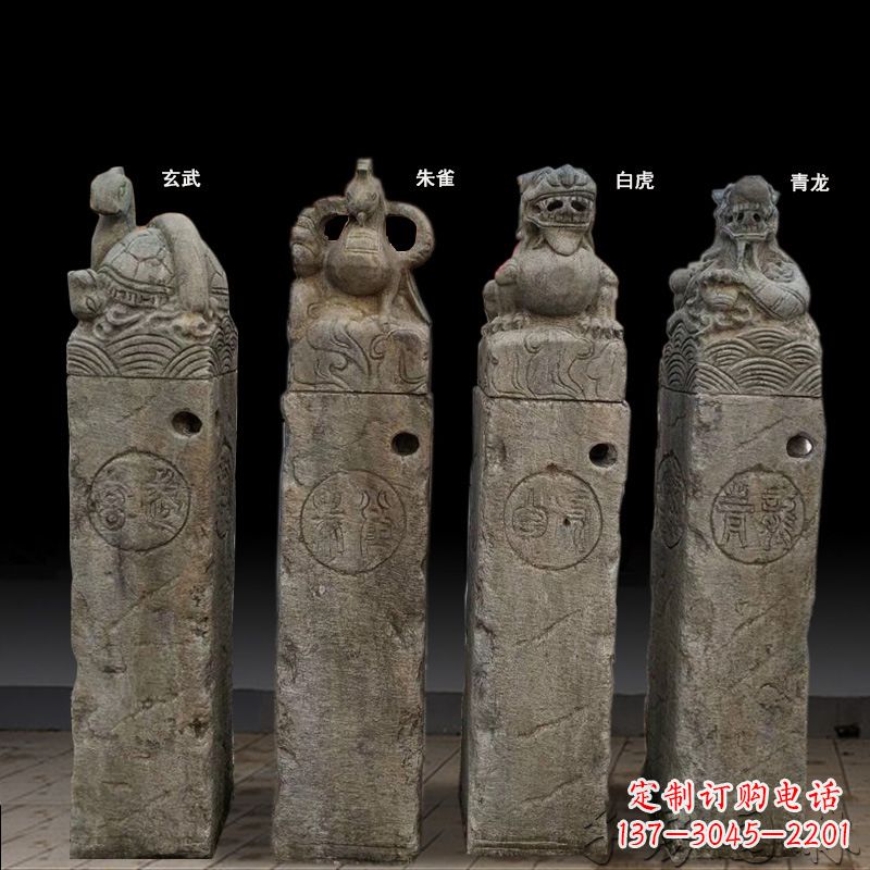 广西四神兽拴马桩石雕
