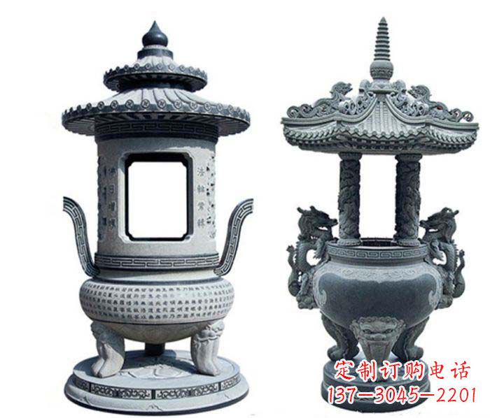 广西寺庙景观仿古香炉石雕