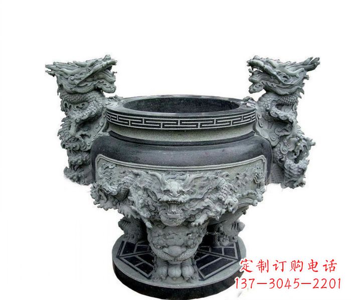 广西寺庙景观龙头水缸石雕 (2)
