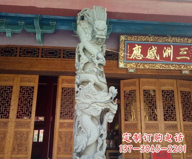 广西寺庙景观龙柱石雕 (2)