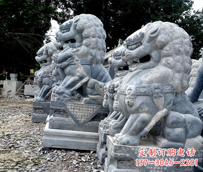 广西寺庙青石狮子石雕 (2)