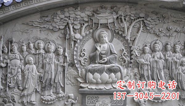 广西寺庙墙壁石浮雕佛像