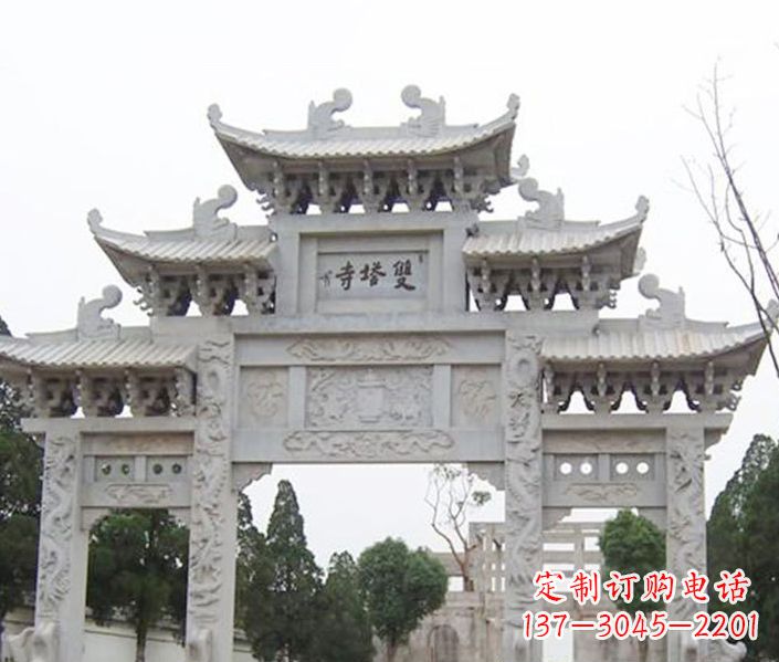广西寺庙三门牌坊石雕 (2)