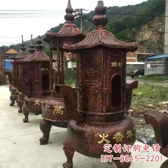 广西寺庙铜香炉雕塑