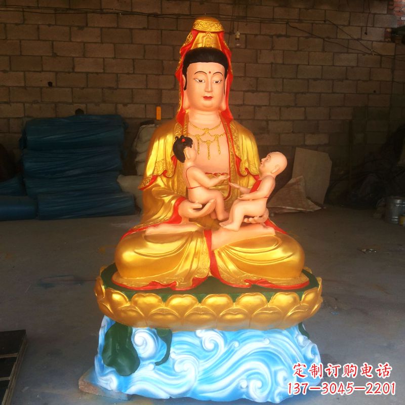 广西送子观音彩绘漆金雕塑