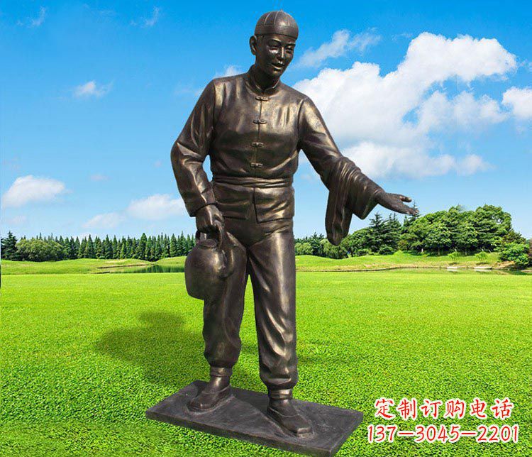 广西提茶壶的店小二铜雕