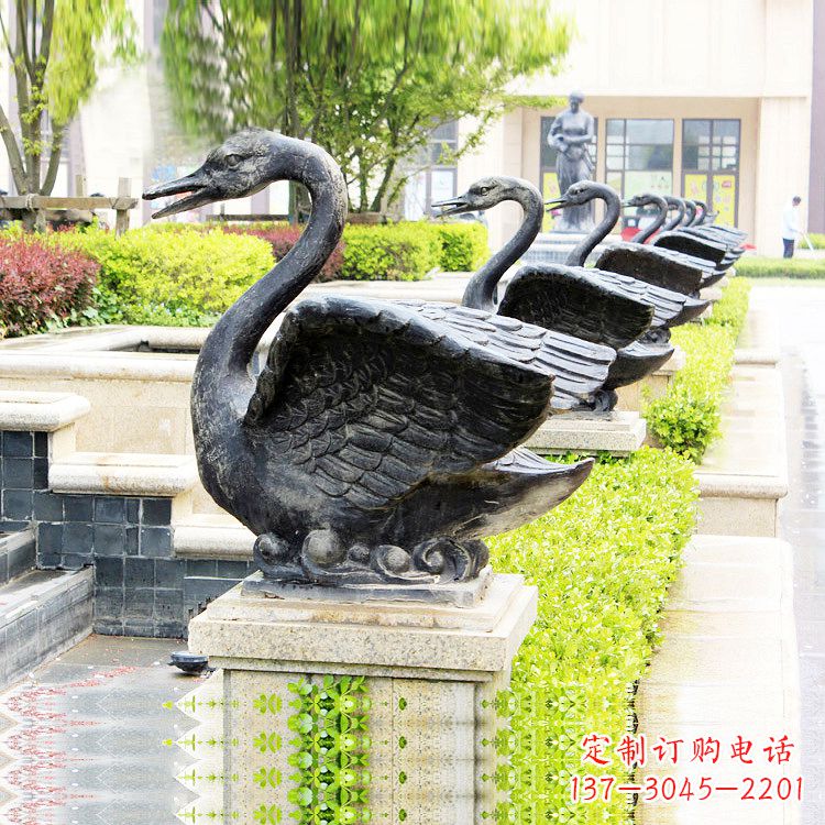 广西天鹅铜雕喷水喷泉-纯铜铸造公园水渠水景动物雕塑
