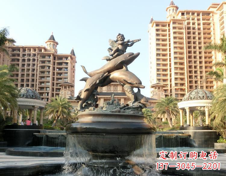 广西跳跃的海豚和小天使喷泉铜雕