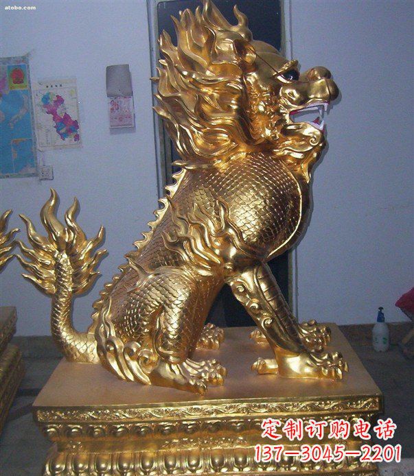广西贴金麒麟招财神兽铜雕