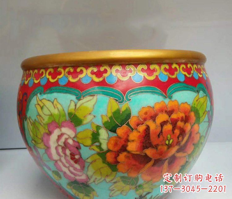 广西铜雕彩绘庭院装饰景观水缸雕塑