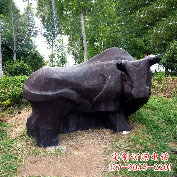 广西铜雕抽象牛-公园草坪水牛雕塑