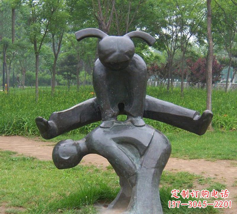 广西铜雕抽象跳山羊儿童