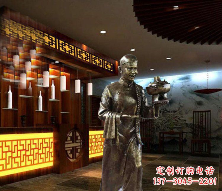 广西铜雕店小二小品人物雕塑