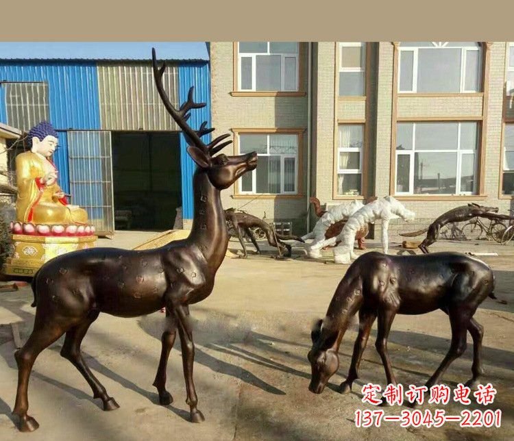 广西铜雕户外公园动物雕塑鹿摆件 (2)