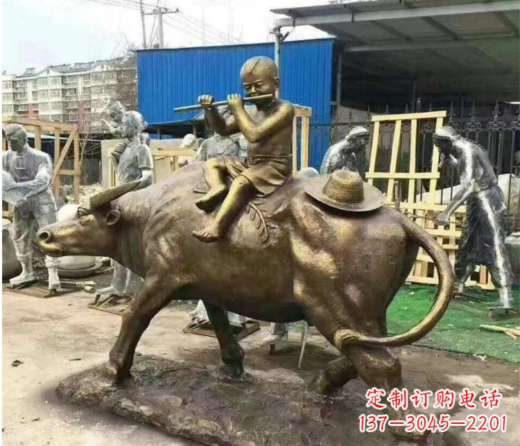 广西铜雕户外牧童骑牛雕塑摆件