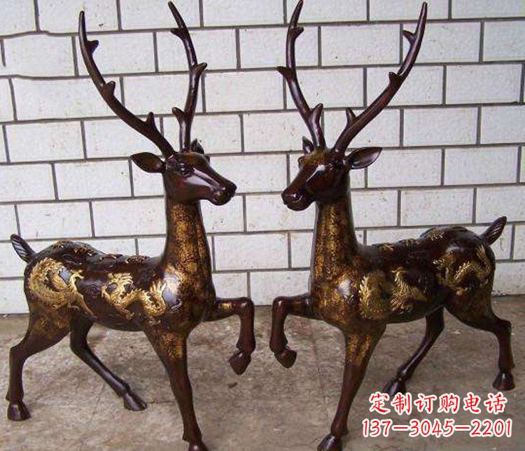 广西铜雕吉祥复古梅花鹿雕塑摆件