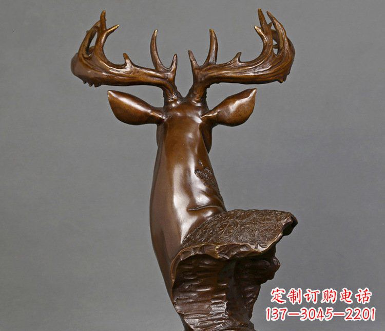 广西铜雕吉祥招财鹿头雕塑摆件