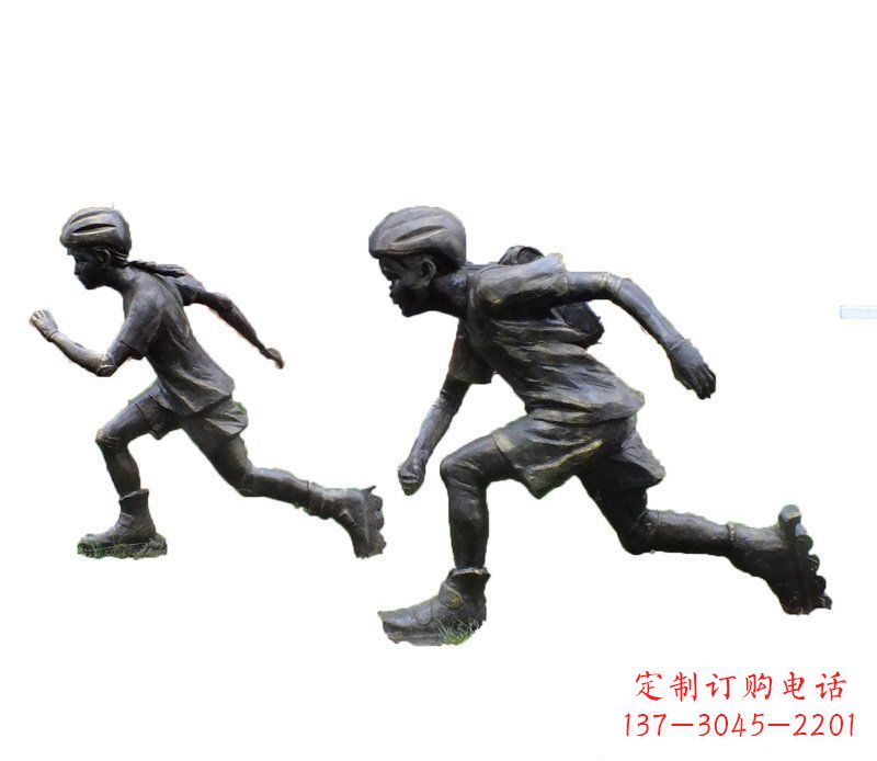 广西铜雕民俗溜冰儿童摆件