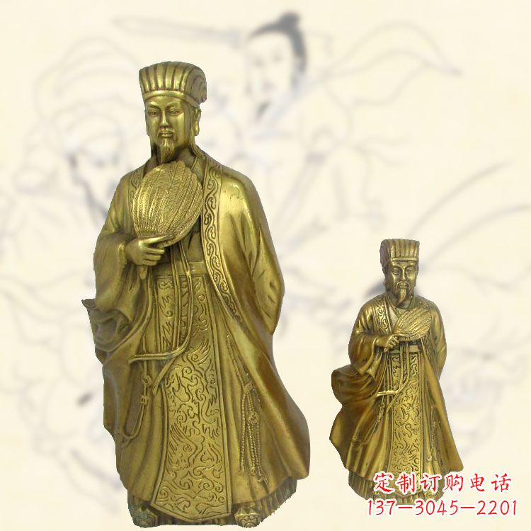 广西铜雕名人诸葛亮雕像-纯铜铸造三国人物雕塑