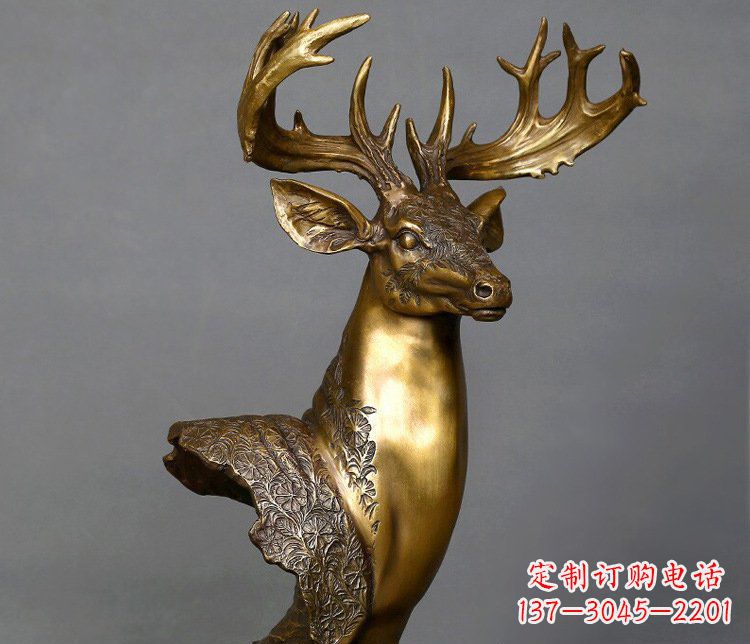 广西铜雕如意铜鹿头摆件