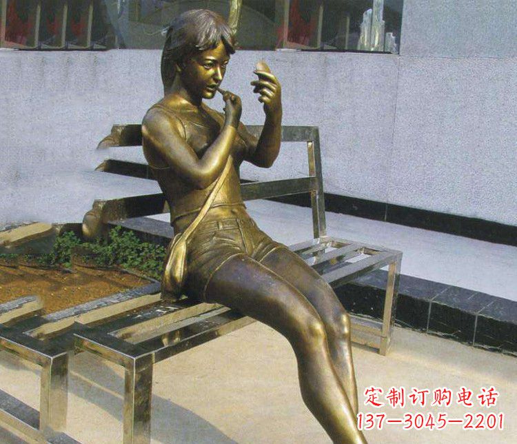 广西铜雕商业街化妆女孩人物雕塑