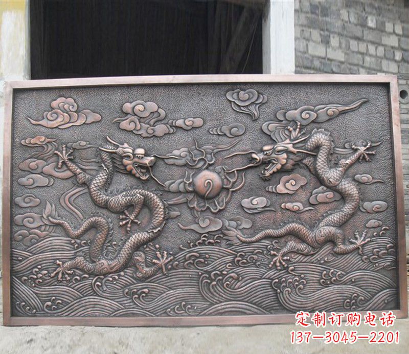 广西铜雕双龙壁画景观摆件