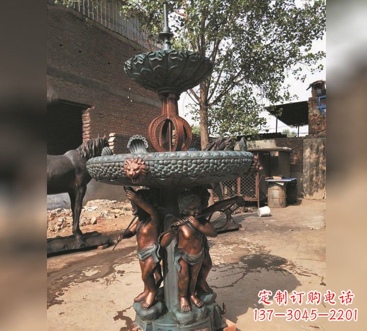 广西铜雕双层西方儿童喷泉
