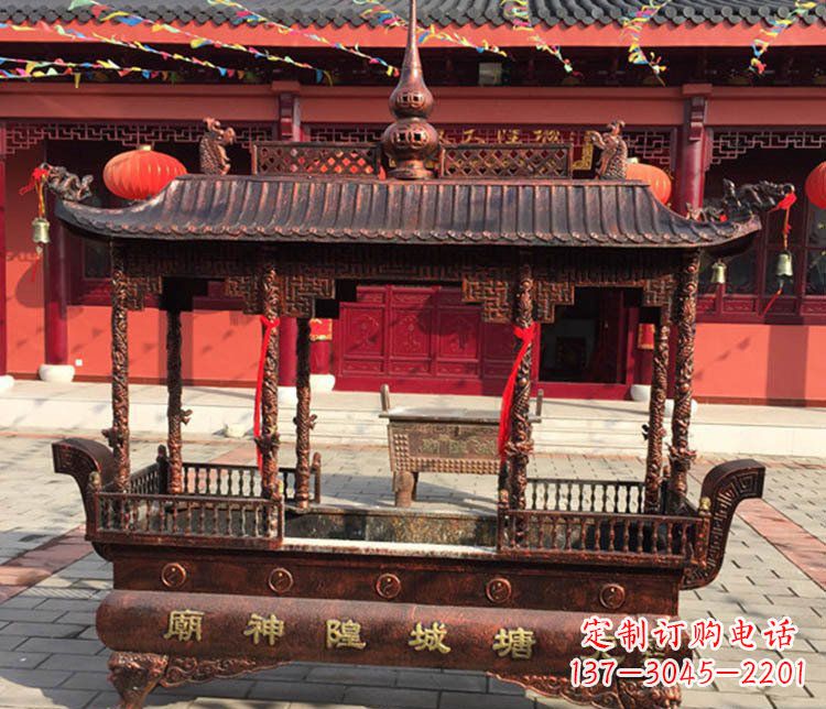 广西铜雕寺庙佛光普照香炉雕塑摆件