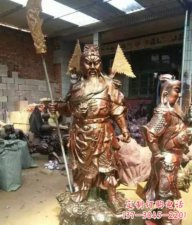 广西铜雕武财神持刀关公雕塑