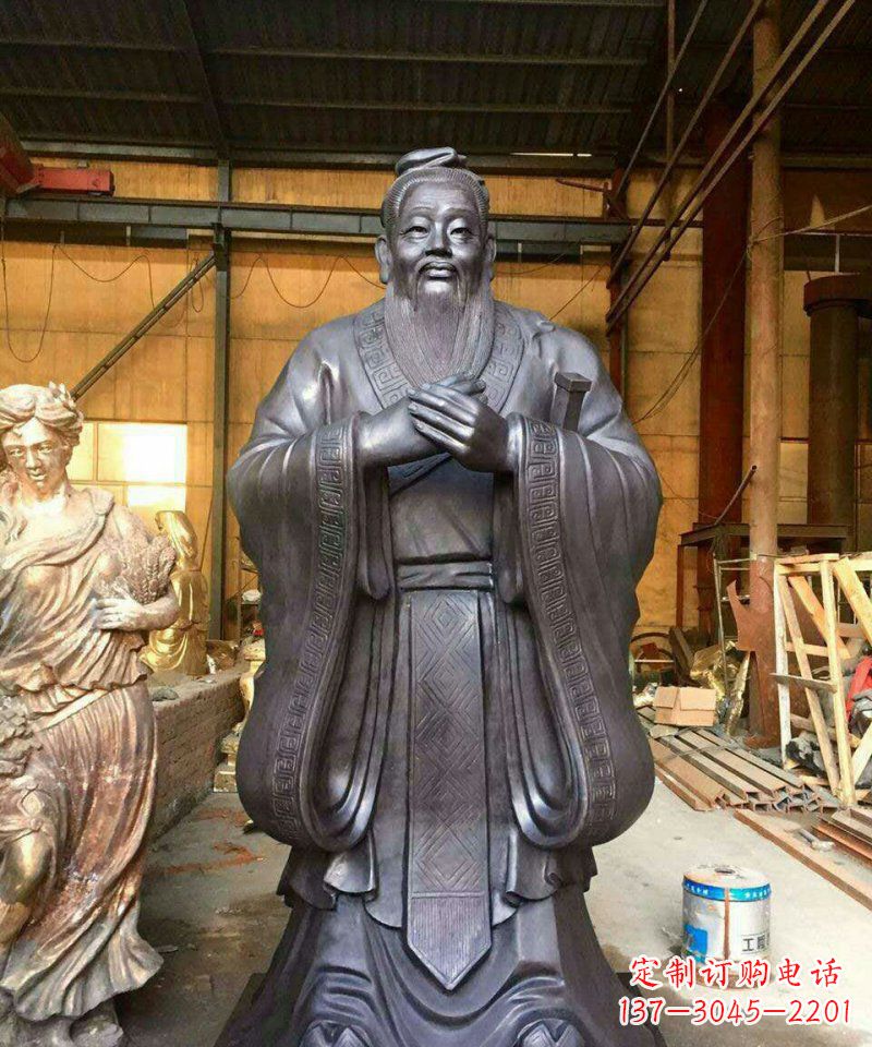 广西铜雕校园孔子人像雕塑