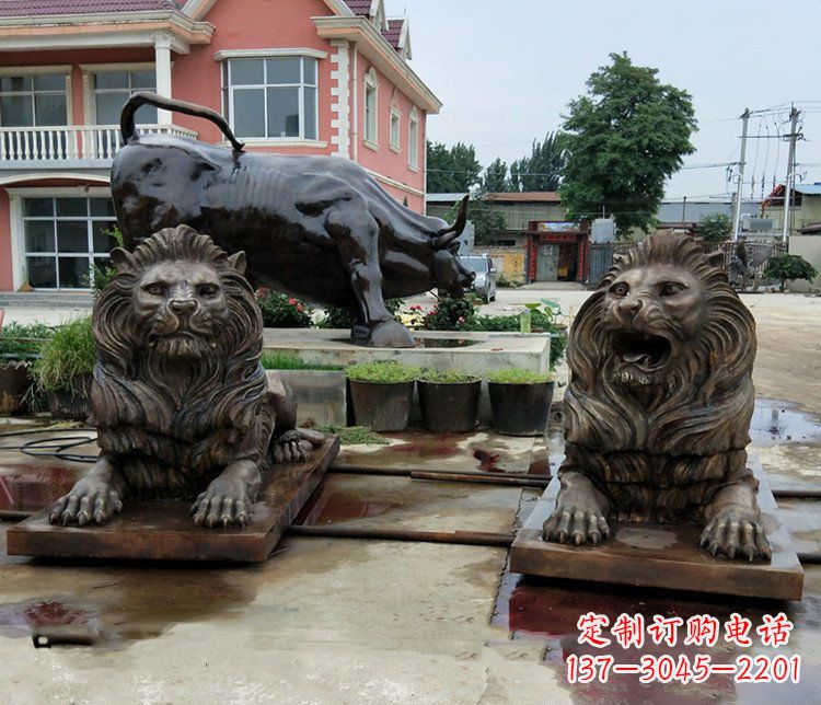 广西铜雕银行门口狮子雕塑摆件