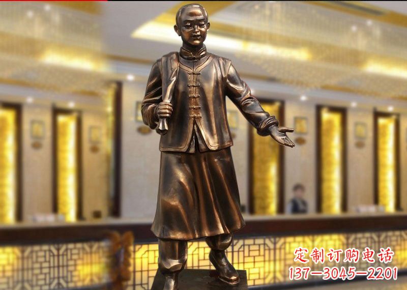 广西铜雕迎宾人物店小二