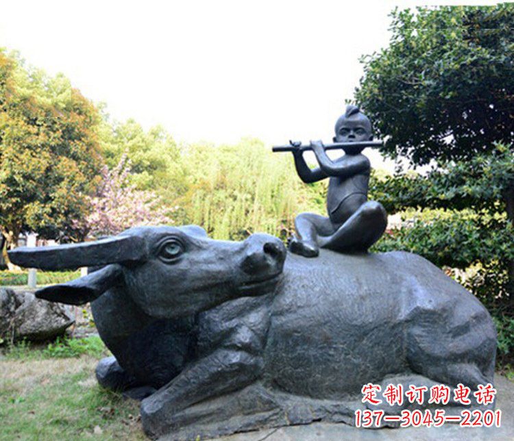 广西铜雕园林牧童骑牛景观摆件