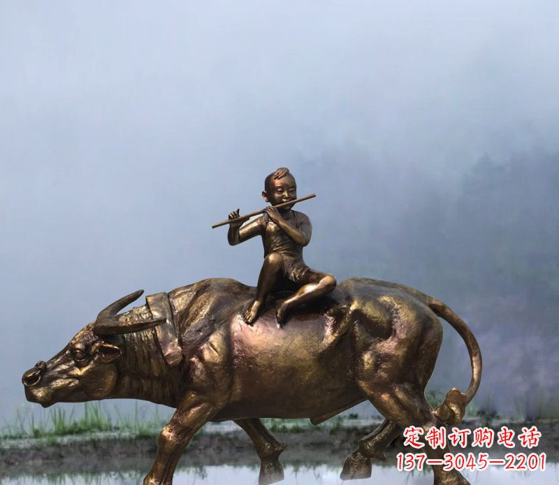 广西铜雕园林牧童骑牛