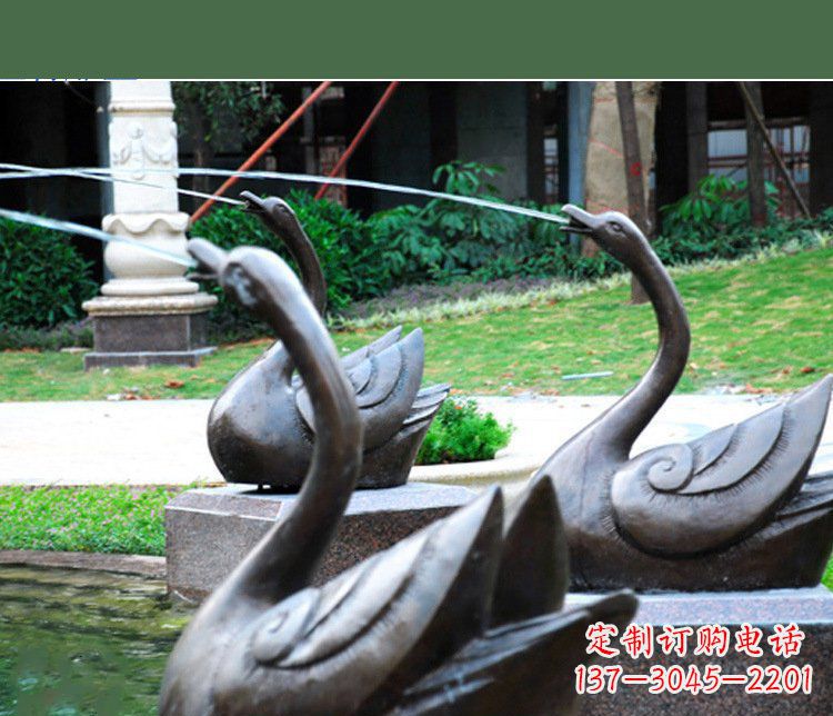 广西铜雕园林喷泉天鹅雕塑摆件
