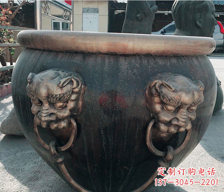 广西铜雕圆形荷花水缸雕塑 (6)