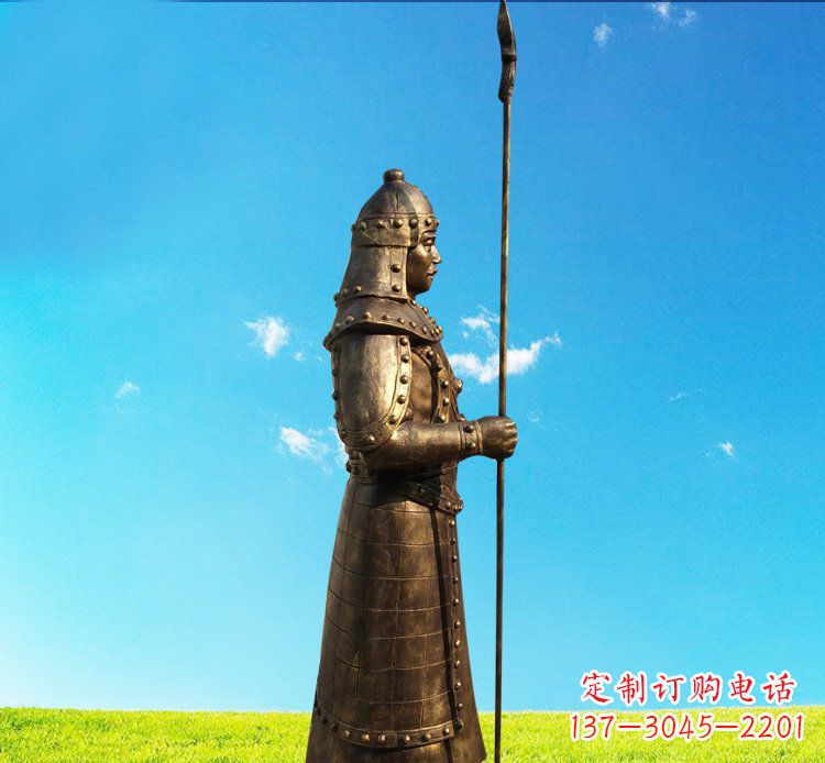 广西铜雕战士站岗古代人物雕塑