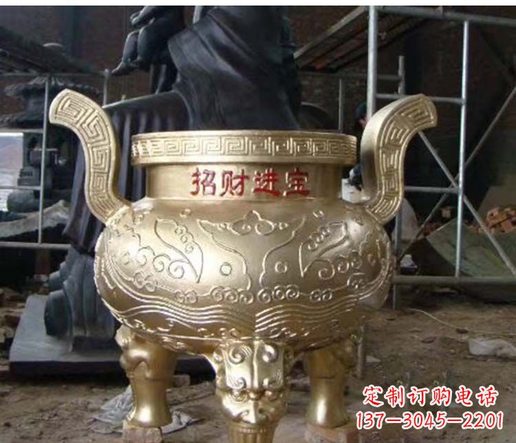 广西铜雕招财进宝圆形香炉