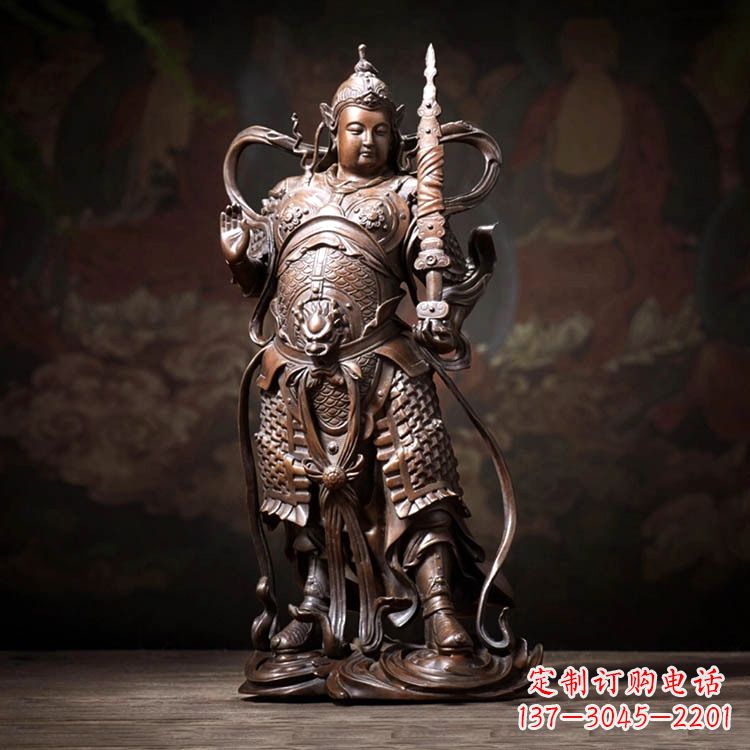 广西托塔李靖天王铜雕