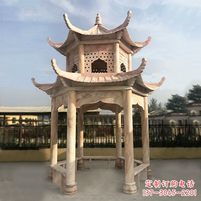 广西晚霞红大理石凉亭雕塑