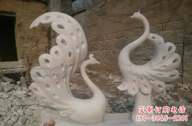 广西晚霞红抽象石雕孔雀