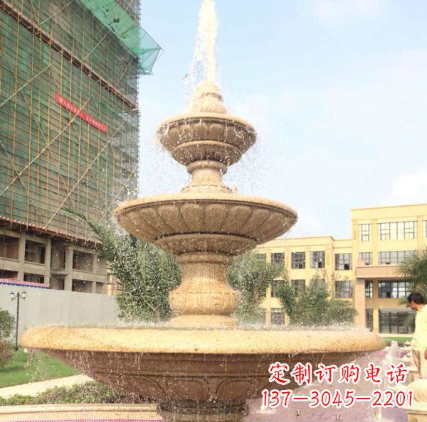 广西晚霞红大型多层喷泉石雕