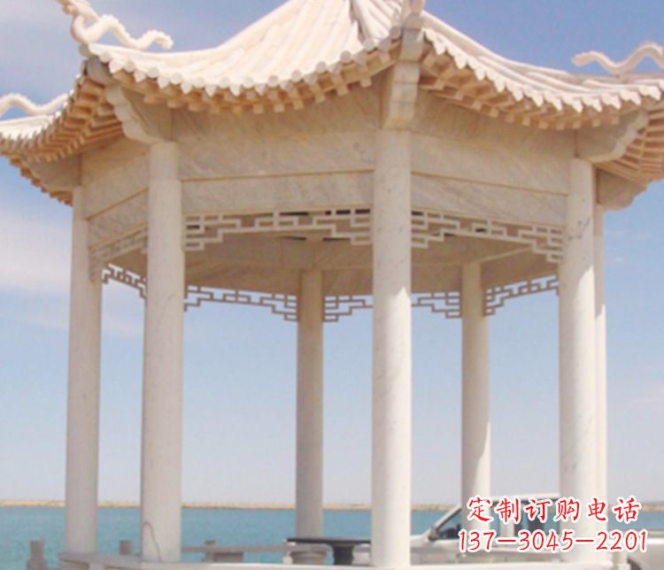 广西晚霞红单层凉亭石雕