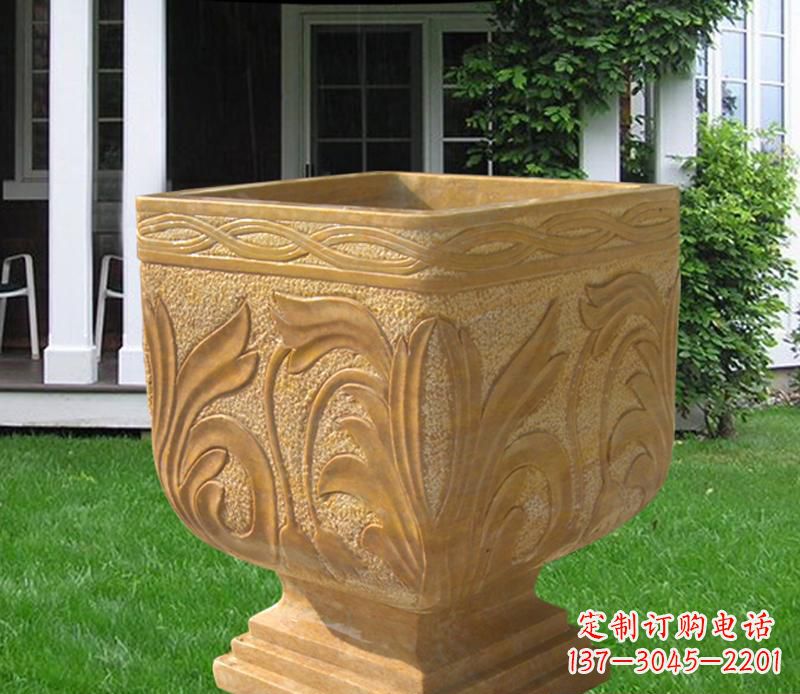 广西晚霞红雕刻景观花盆雕塑