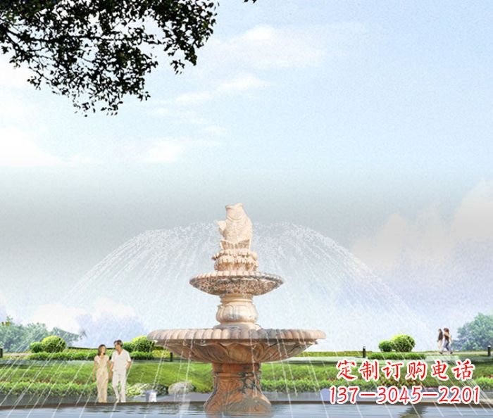 广西晚霞红多层大型石雕喷泉 (4)
