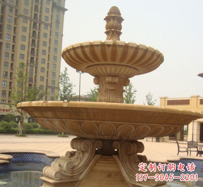 广西晚霞红多层大型石雕喷泉 (5)