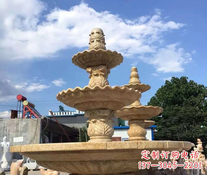 广西晚霞红多层喷泉石雕